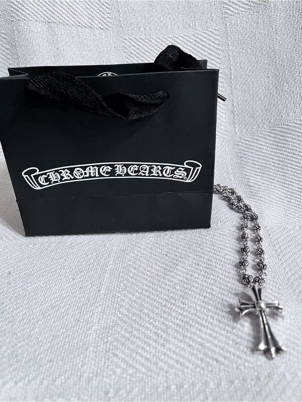 Chrome Hearts Floral Bead Silver Cross Pendant Necklace